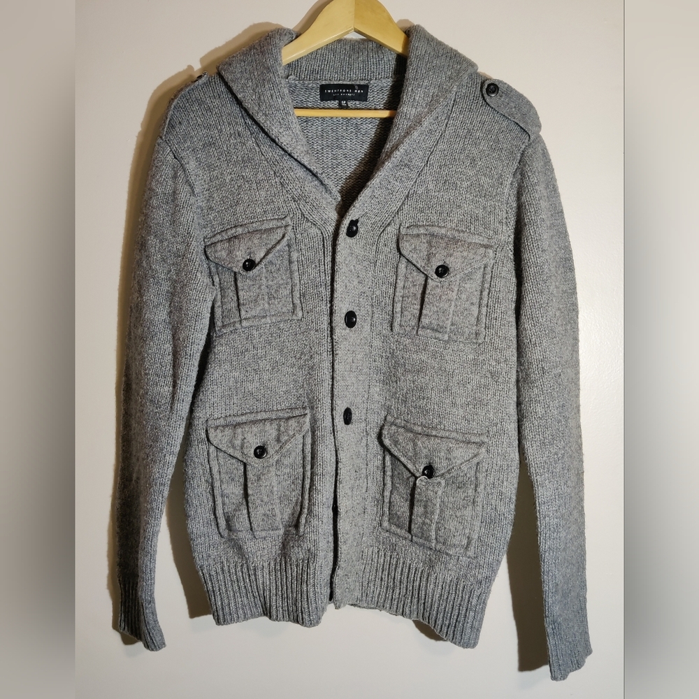Forever 21 Twentyone Men Wool Blend Hooded Button Up Sweater Jacket Size S Gray